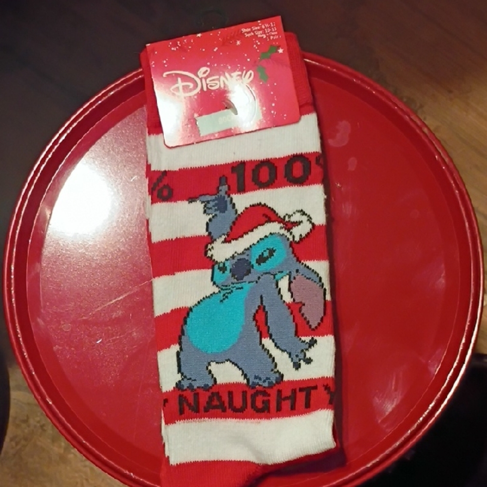 Disney Red and White Stitch Holiday Socks
